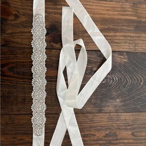 Elegant Rhinestone and Pearl White Satin Sash Wedding Belt